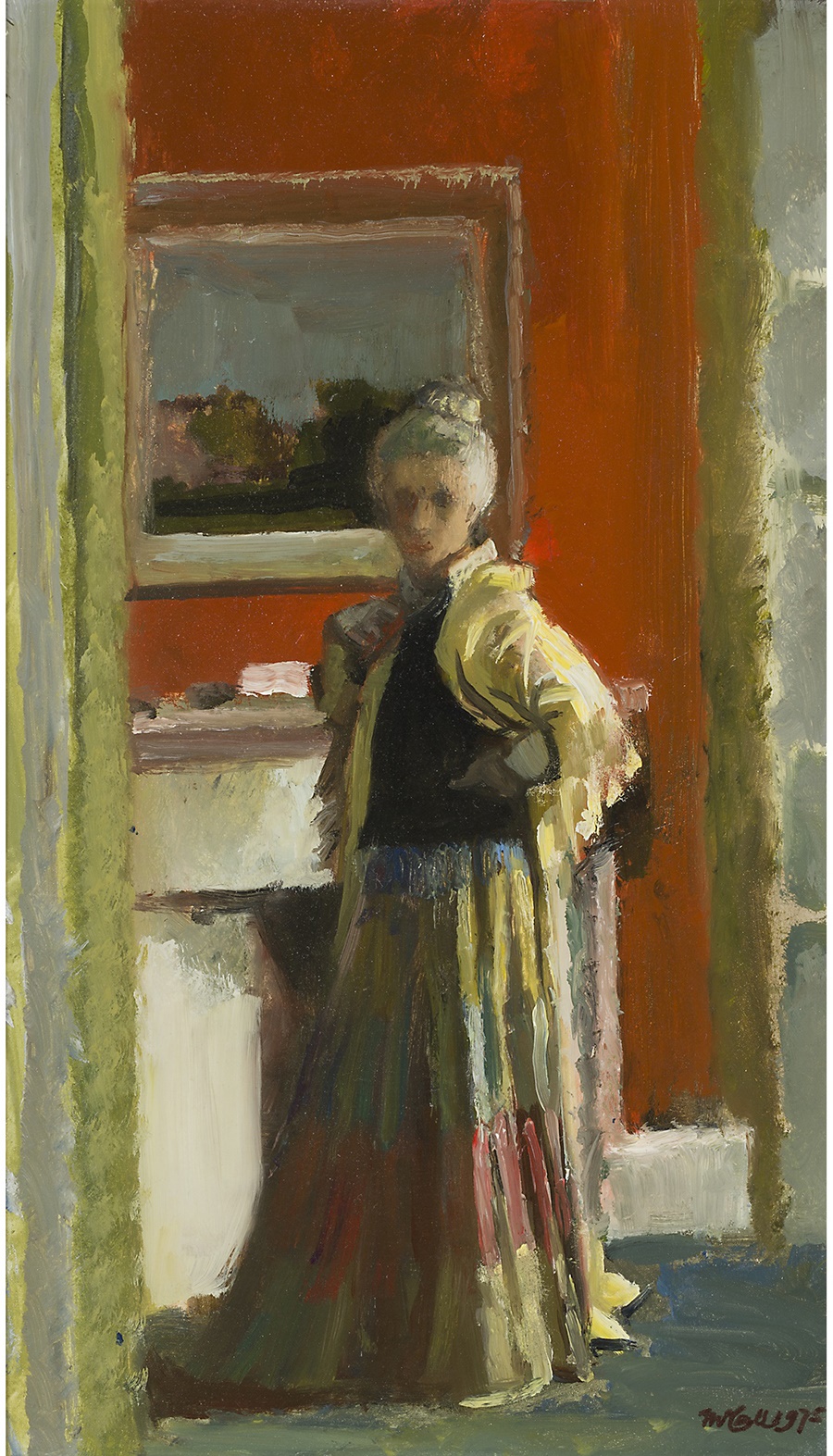 LOT 13 | § CHARLES JAMES MCCALL R.O.I (BRITISH 1907-1989) | MITZI, 1975 Signed and dated 1975, oil on board | 30cm x 17cm (12in x 6.75in) | £400 - £600 + fees